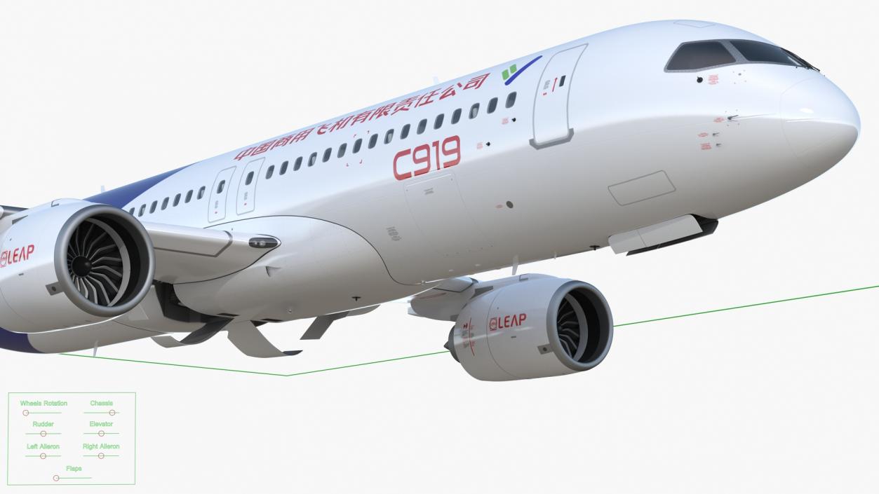 3D Comac C919 Narrow Body Airliner Rigged model