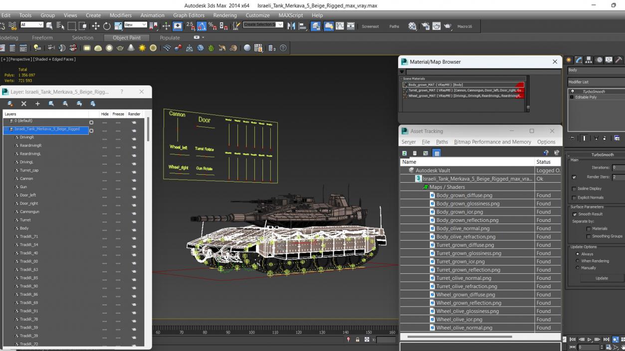 3D model Israeli Tank Merkava 5 Beige Rigged