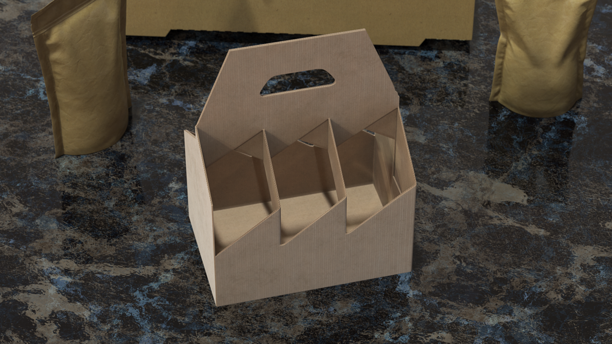 3D Cardboard 6 Pack Bottle Carrier Brown Empty model