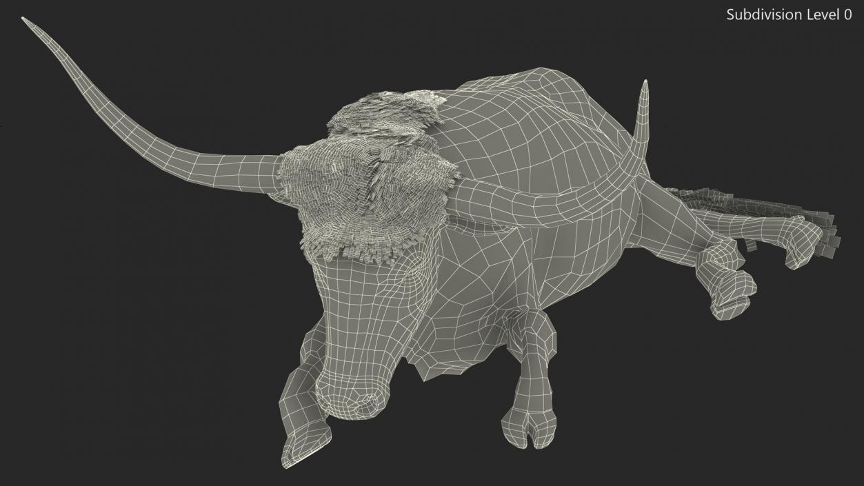 3D Lying Longhorn Bull Mottled Brown model