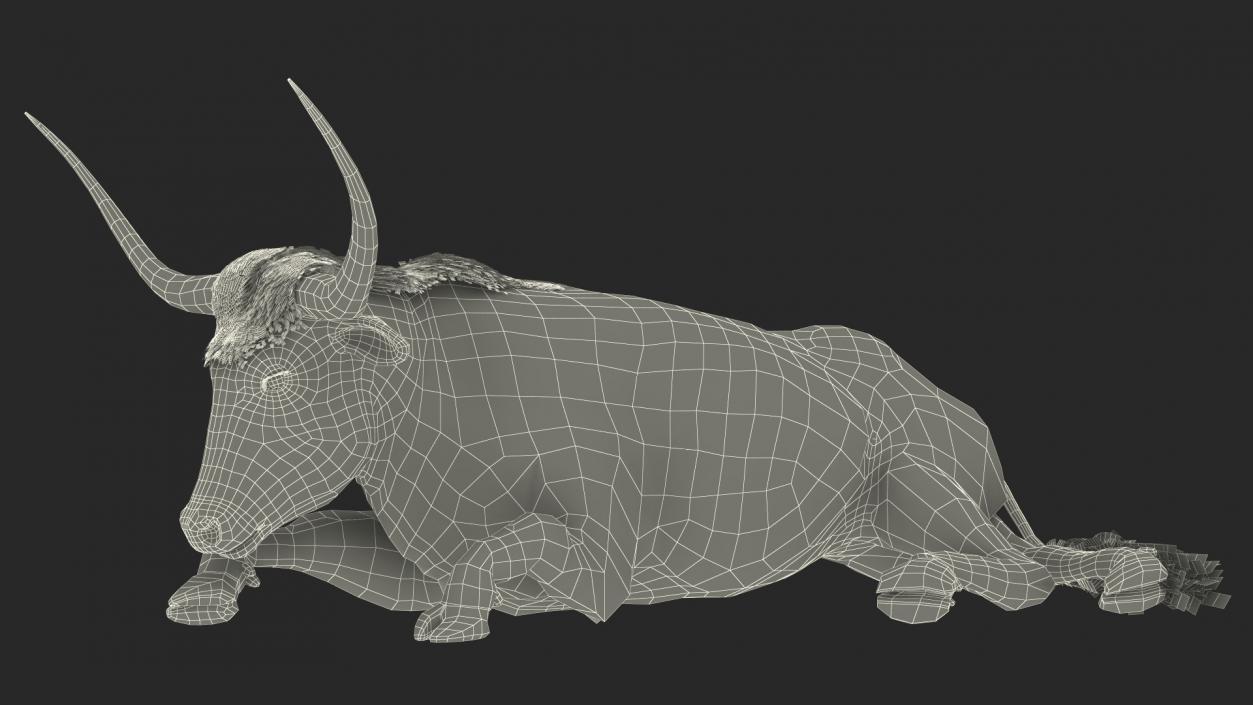 3D Lying Longhorn Bull Mottled Brown model