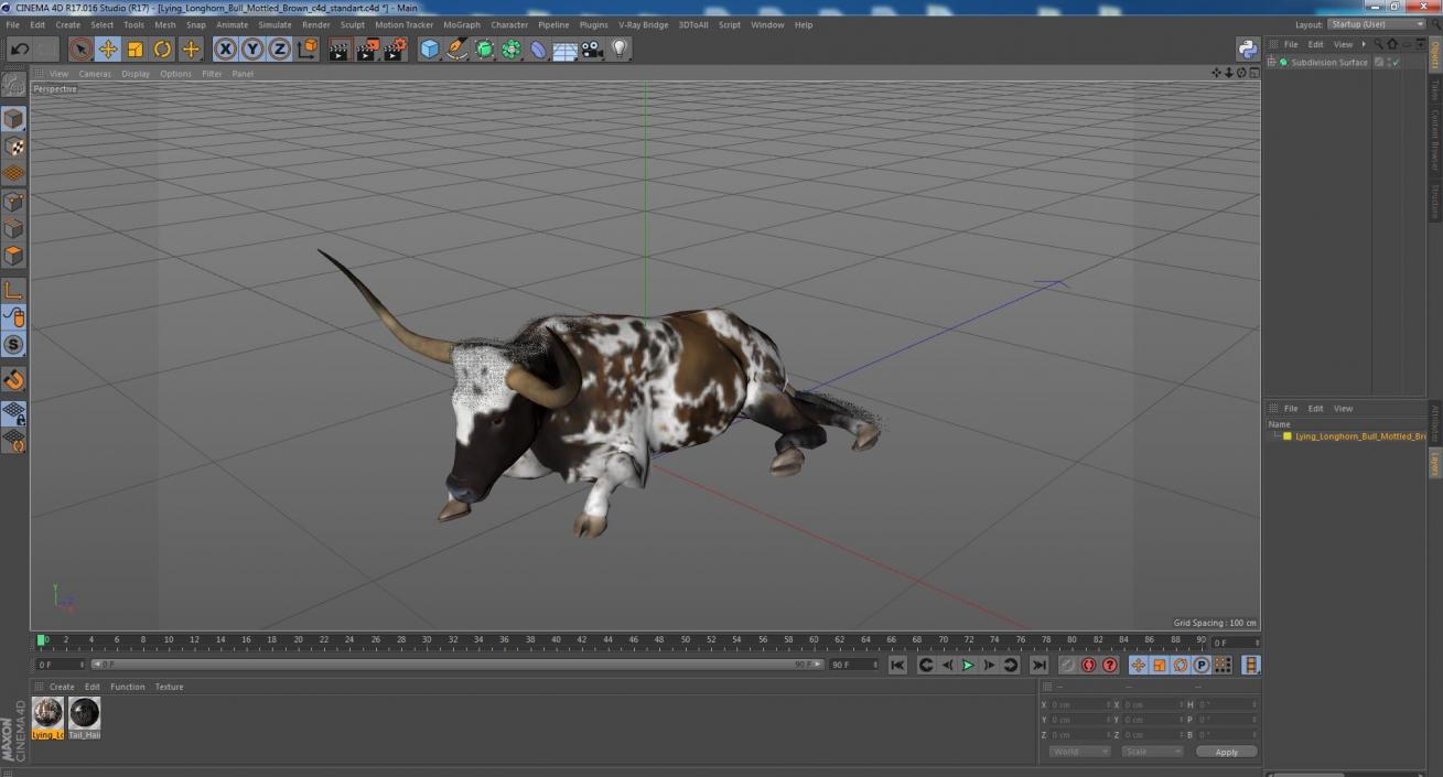 3D Lying Longhorn Bull Mottled Brown model