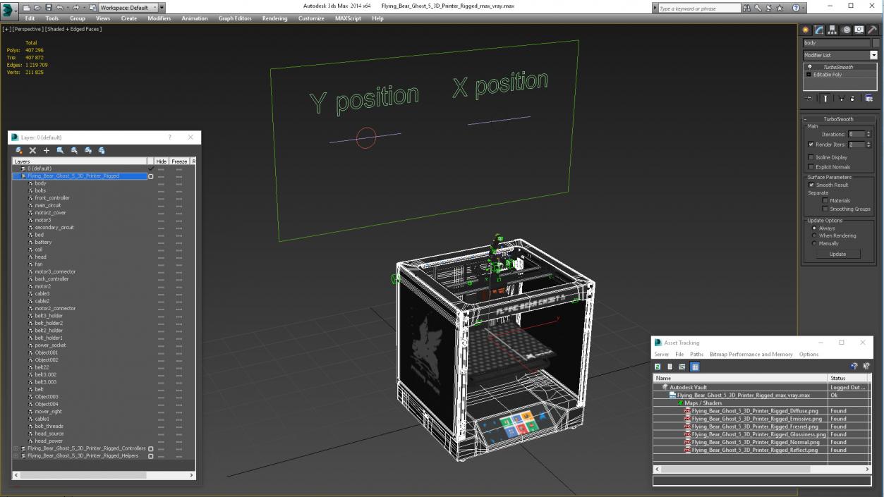 3D Flying Bear Ghost 5 3D Printer Rigged for Maya