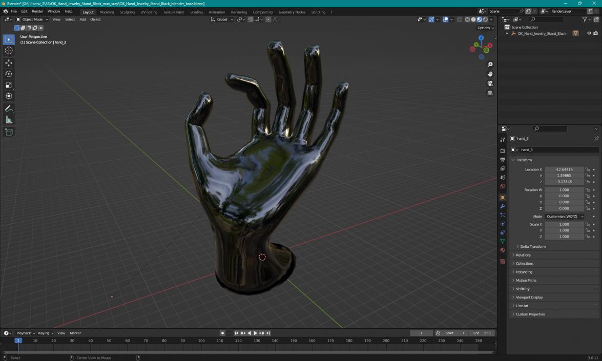 OK Hand Jewelry Stand Black 3D