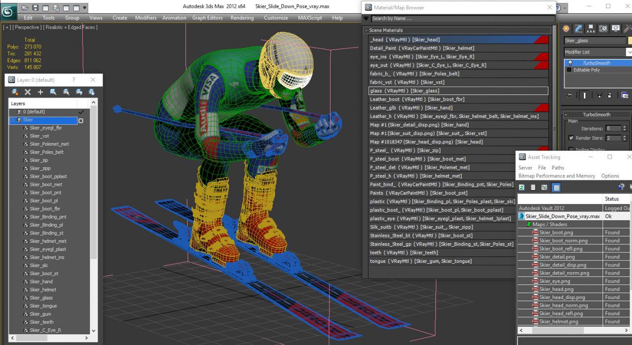 3D Skier Slide Down Pose