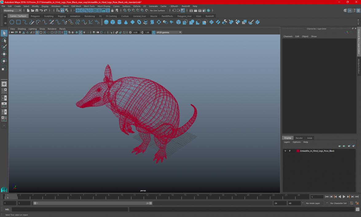 3D model Armadillo in Hind Legs Pose Black 2