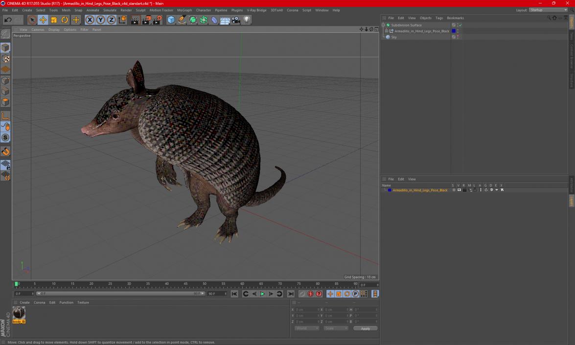 3D model Armadillo in Hind Legs Pose Black 2