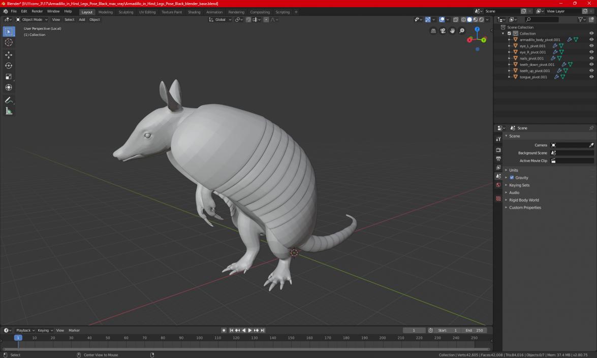 3D model Armadillo in Hind Legs Pose Black 2