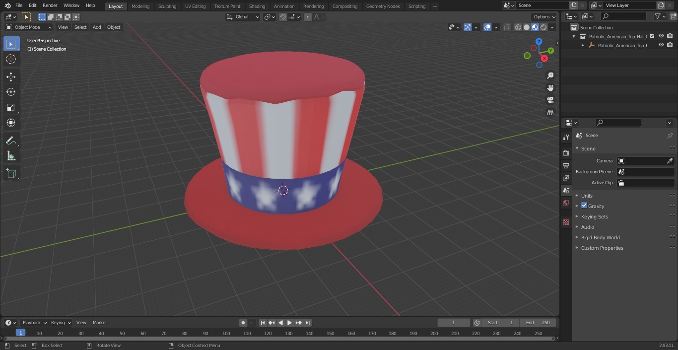 3D Patriotic American Top Hat