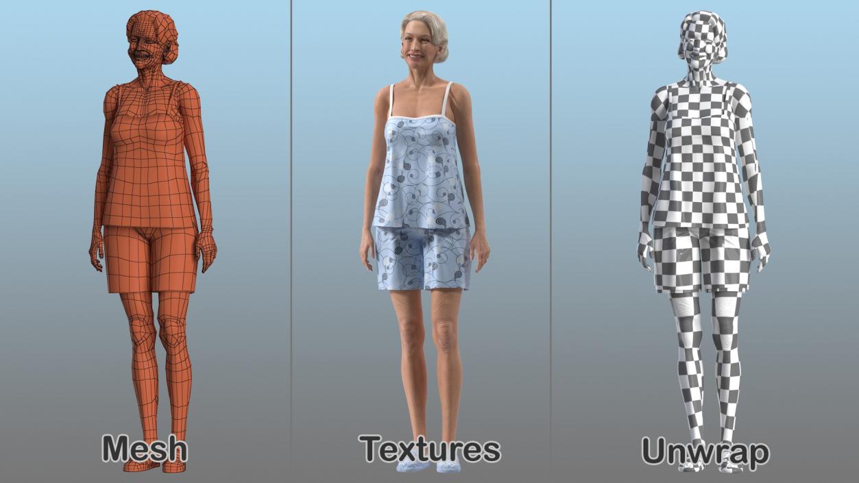 3D Elderly Woman in Sleepwear