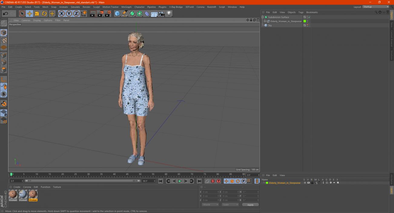 3D Elderly Woman in Sleepwear