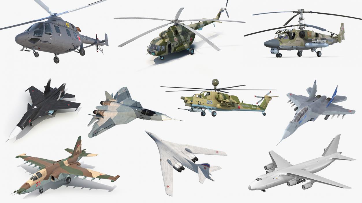 3D Rigged Russian Military Aircrafts Collection 3