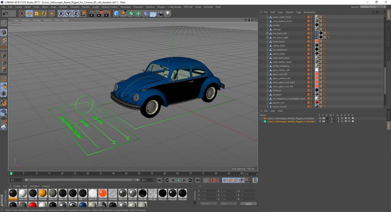 3D model Iconic Volkswagen Beetle Rigged for Cinema 4D