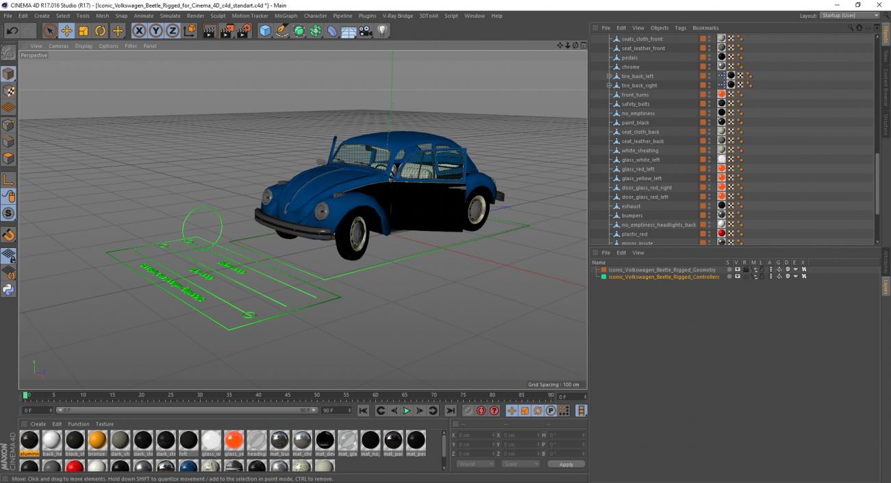 3D model Iconic Volkswagen Beetle Rigged for Cinema 4D