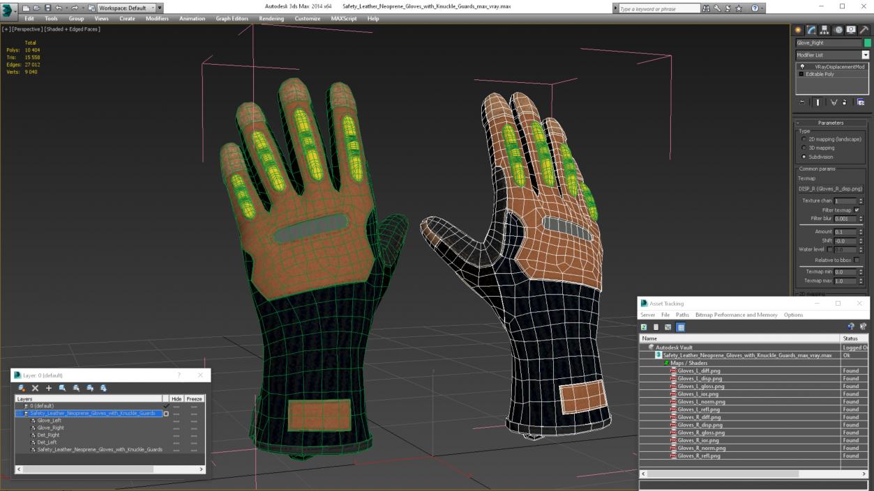 3D model Safety Leather Neoprene Gloves with Knuckle Guards