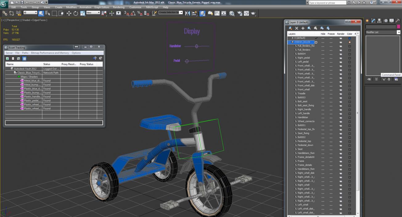 3D Classic Blue Tricycle Generic Rigged