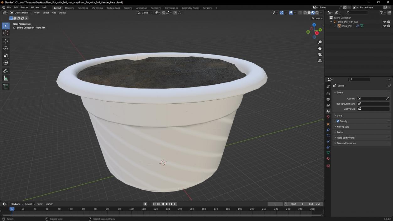 Plant Pot with Soil 3D model