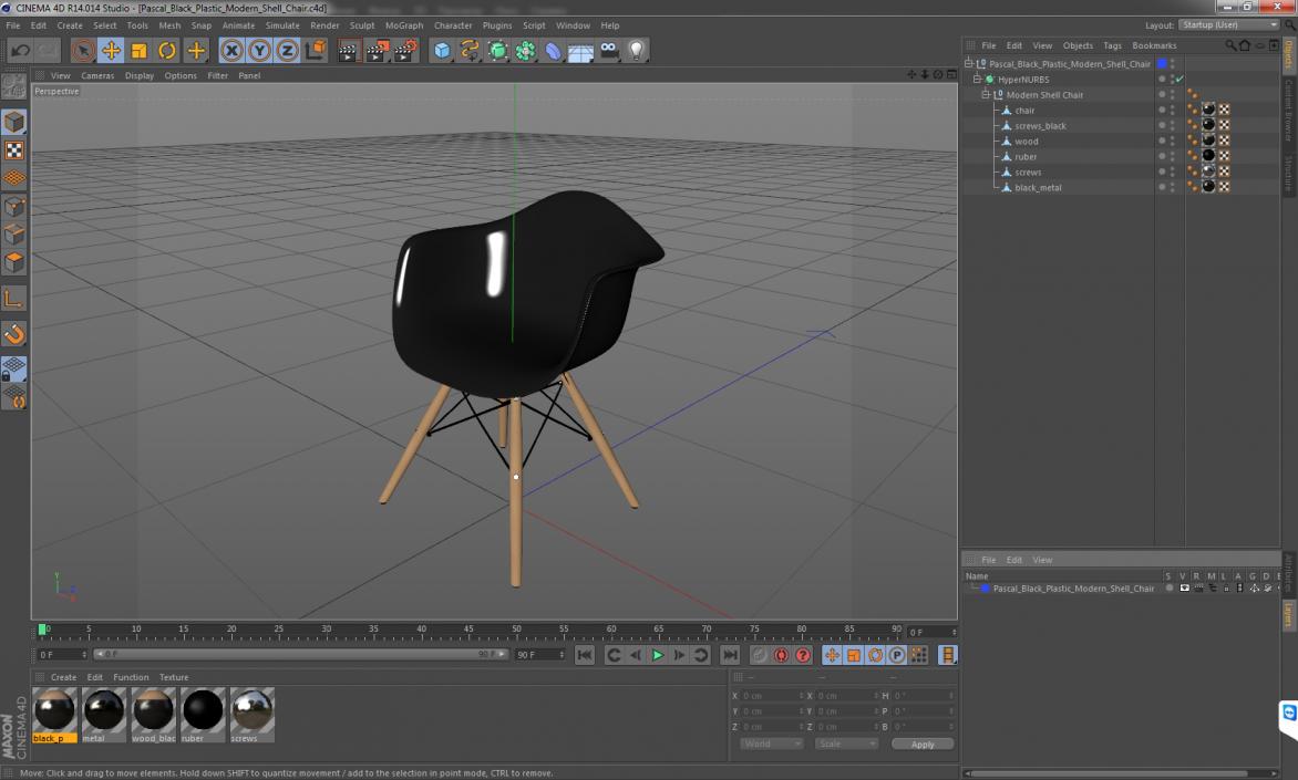 Pascal Black Plastic Modern Shell Chair 3D model