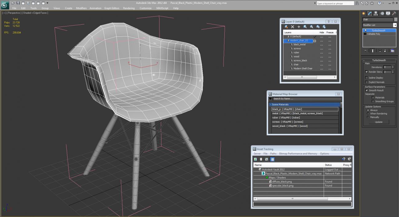 Pascal Black Plastic Modern Shell Chair 3D model