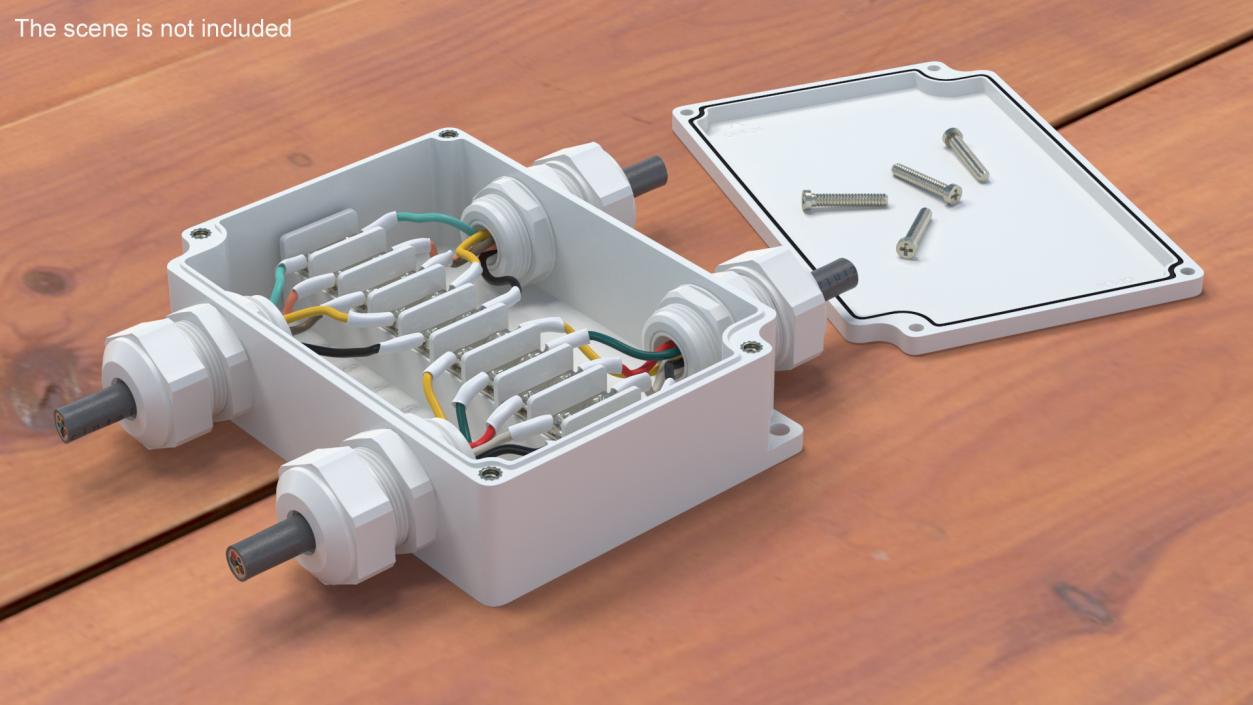 3D White Junction Box with 4 Wires