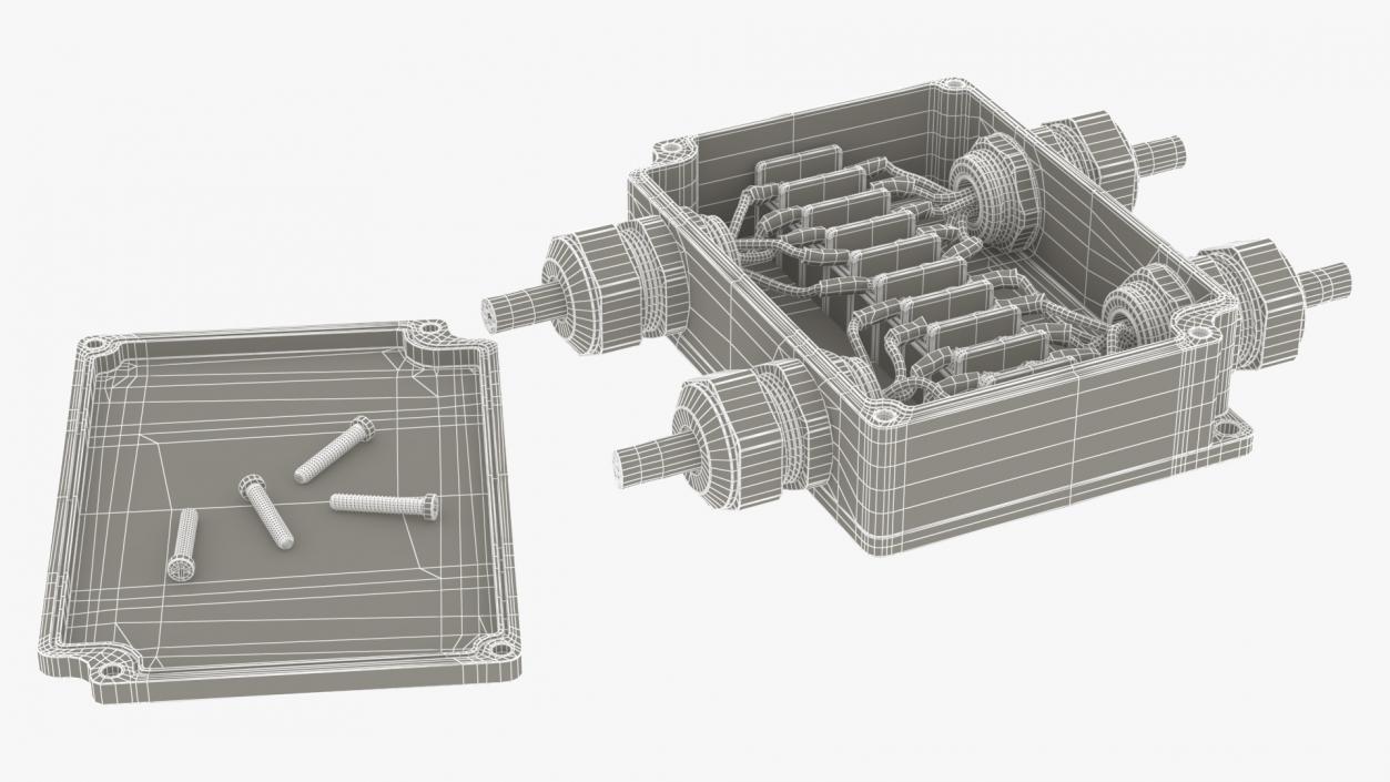 3D White Junction Box with 4 Wires