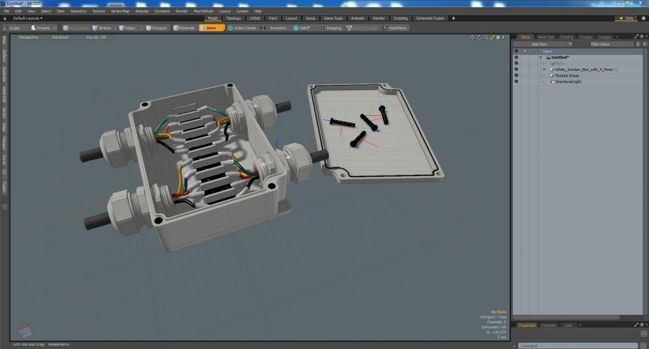 3D White Junction Box with 4 Wires