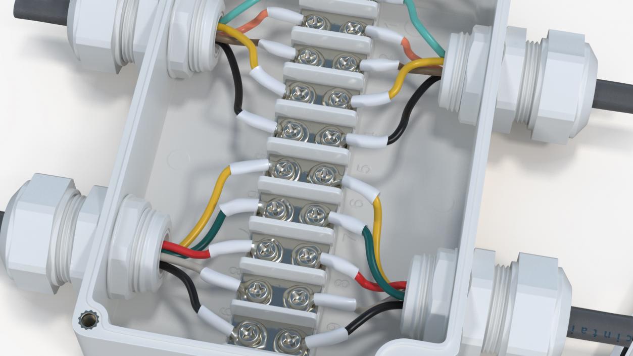 3D White Junction Box with 4 Wires