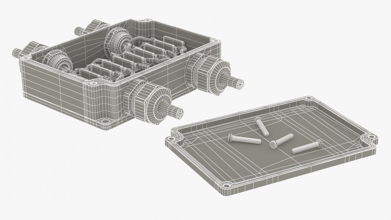 3D White Junction Box with 4 Wires