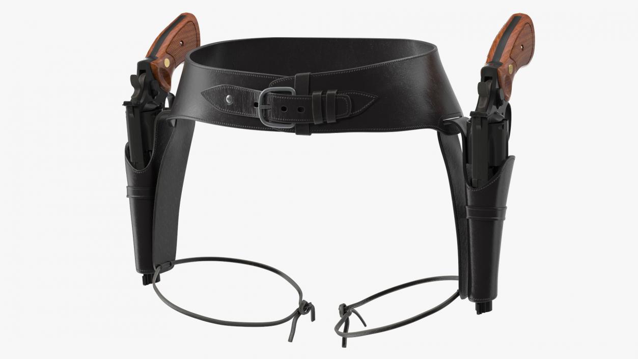 3D Double Gun Belt Black with Revolvers