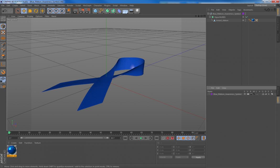 3D Blue Ribbon Awareness Symbol model