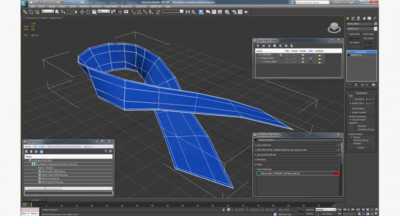 3D Blue Ribbon Awareness Symbol model