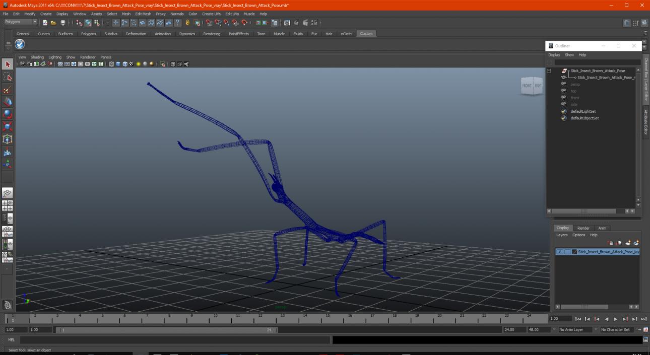 3D model Stick Insect Brown Attack Pose