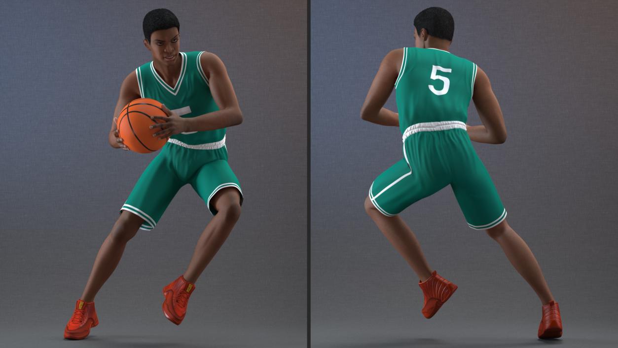 3D model Light Skin Teenager Basketball Player Playing Pose