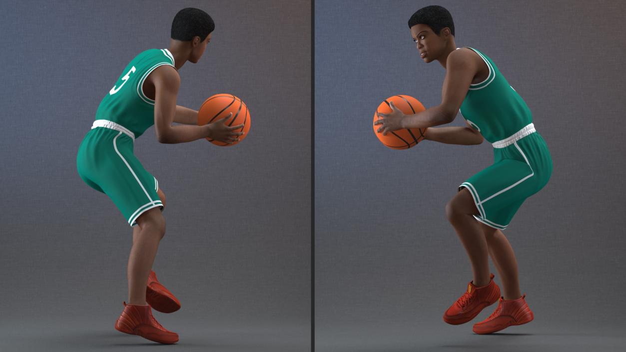 3D model Light Skin Teenager Basketball Player Playing Pose