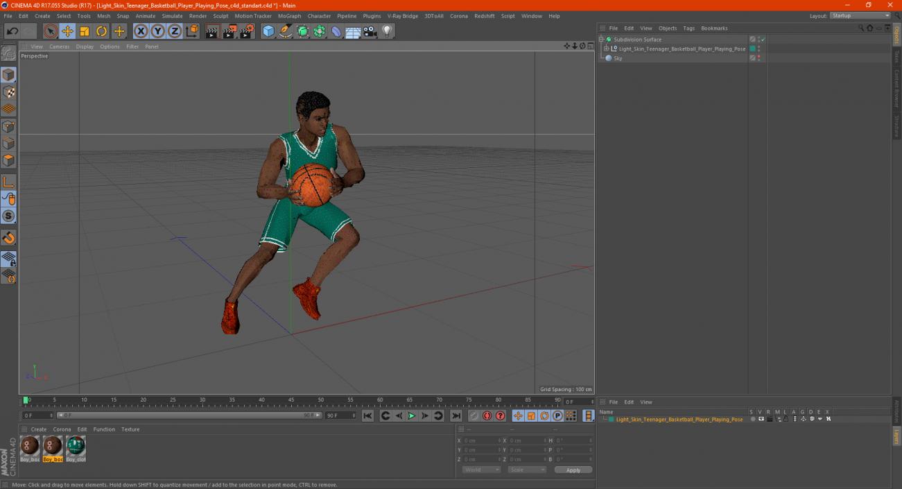 3D model Light Skin Teenager Basketball Player Playing Pose