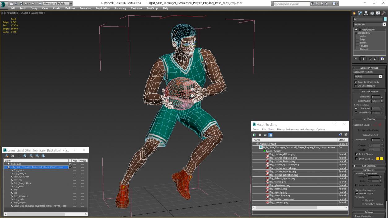 3D model Light Skin Teenager Basketball Player Playing Pose