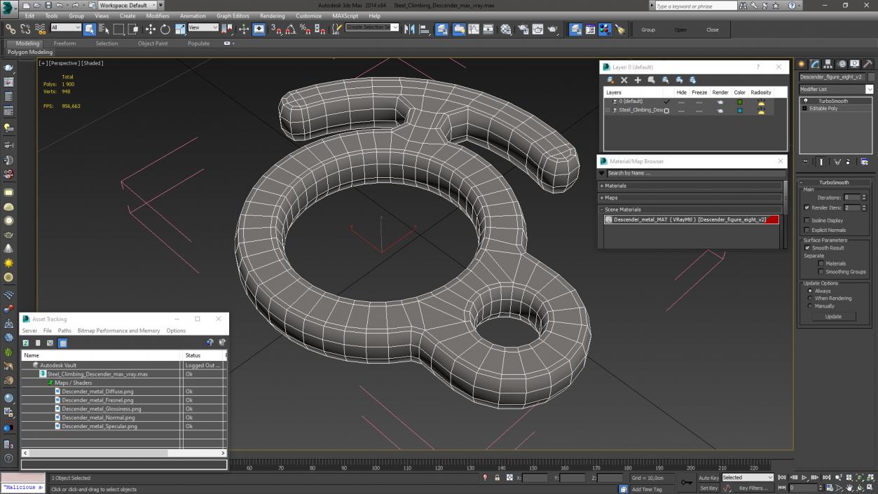 Steel Climbing Descender for 3D Print 3D