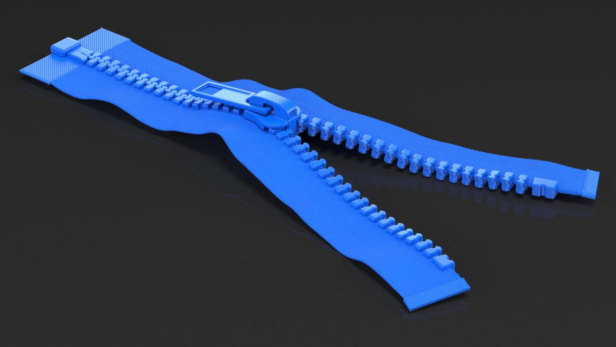 3D Two Sided Plastic Zipper Opened Blue