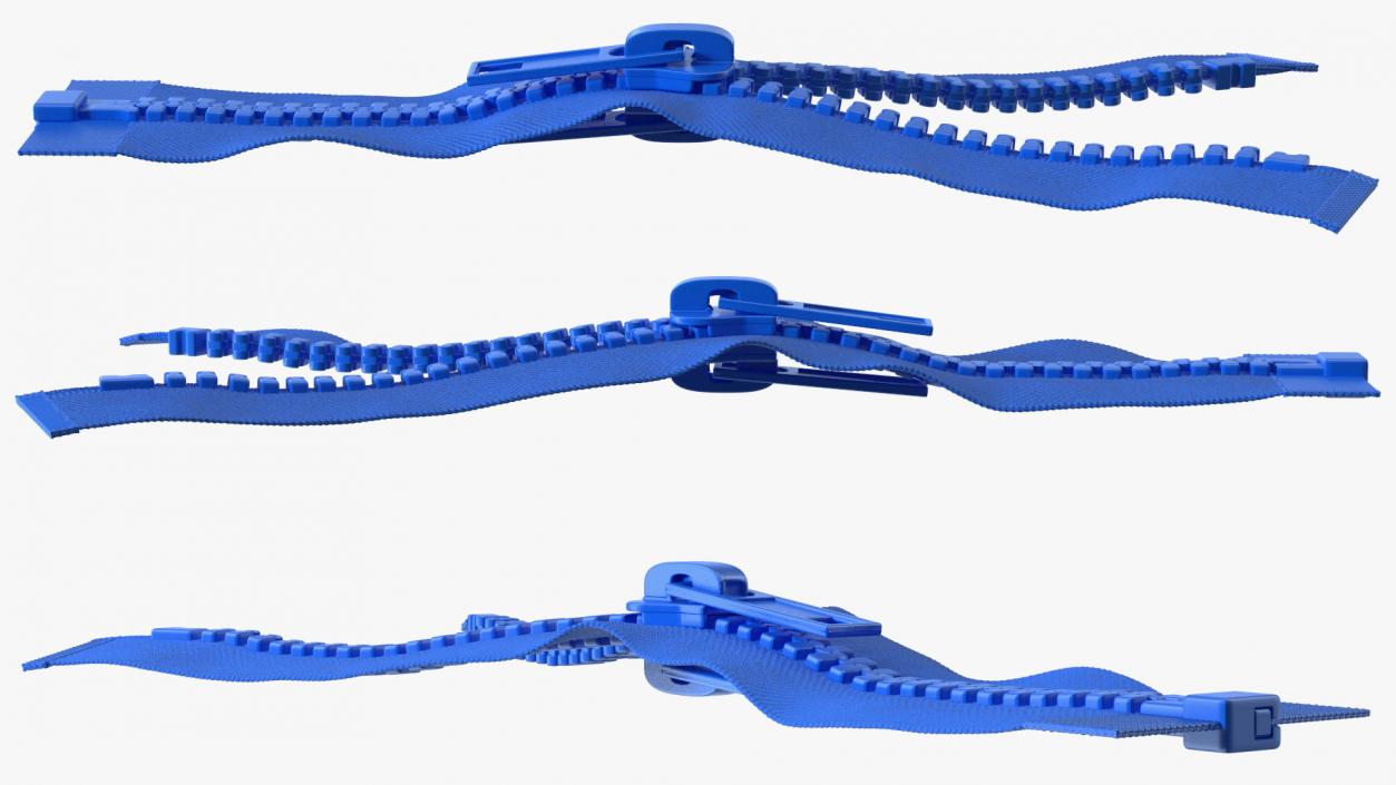 3D Two Sided Plastic Zipper Opened Blue