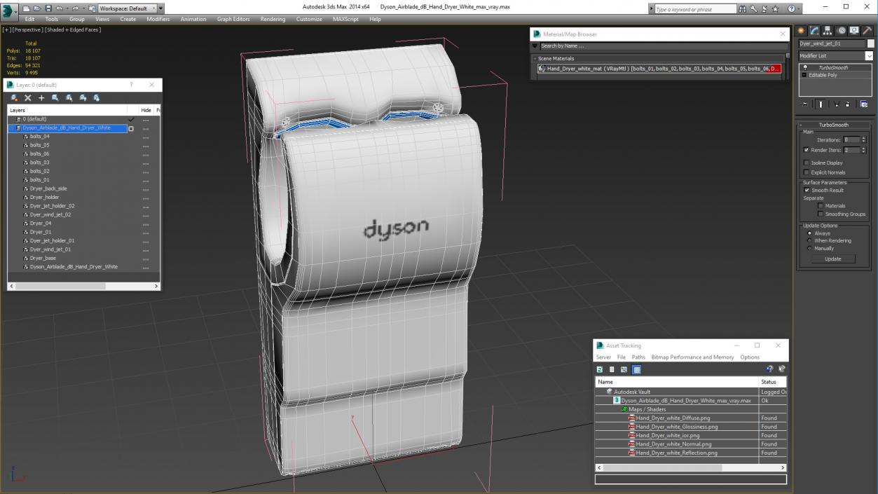 Dyson Airblade dB Hand Dryer White 3D model