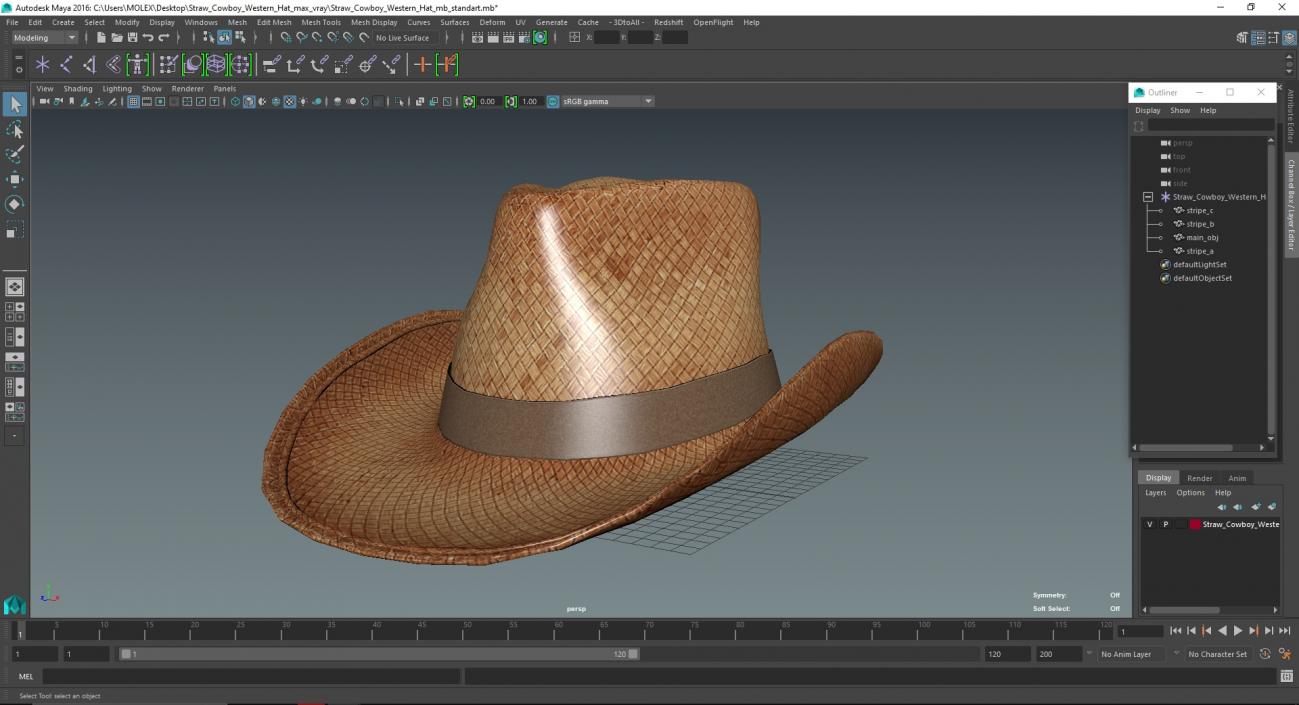 Straw Cowboy Western Hat 3D model