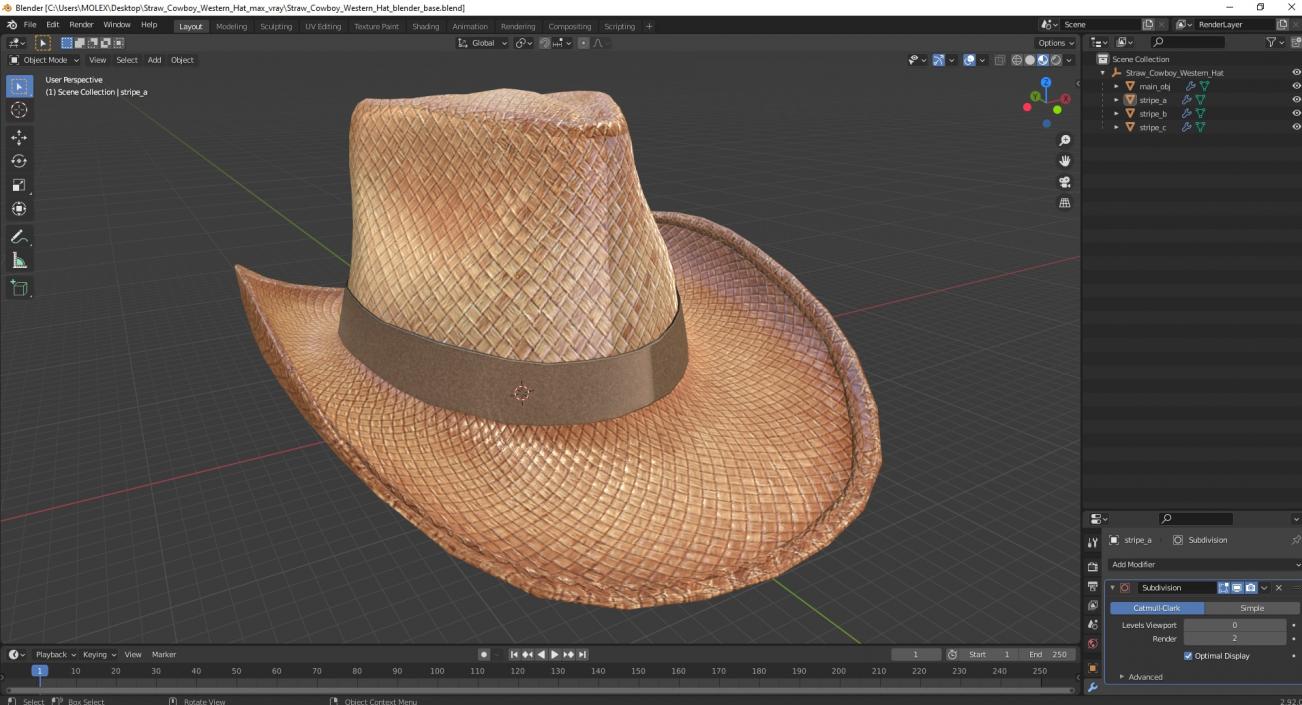 Straw Cowboy Western Hat 3D model