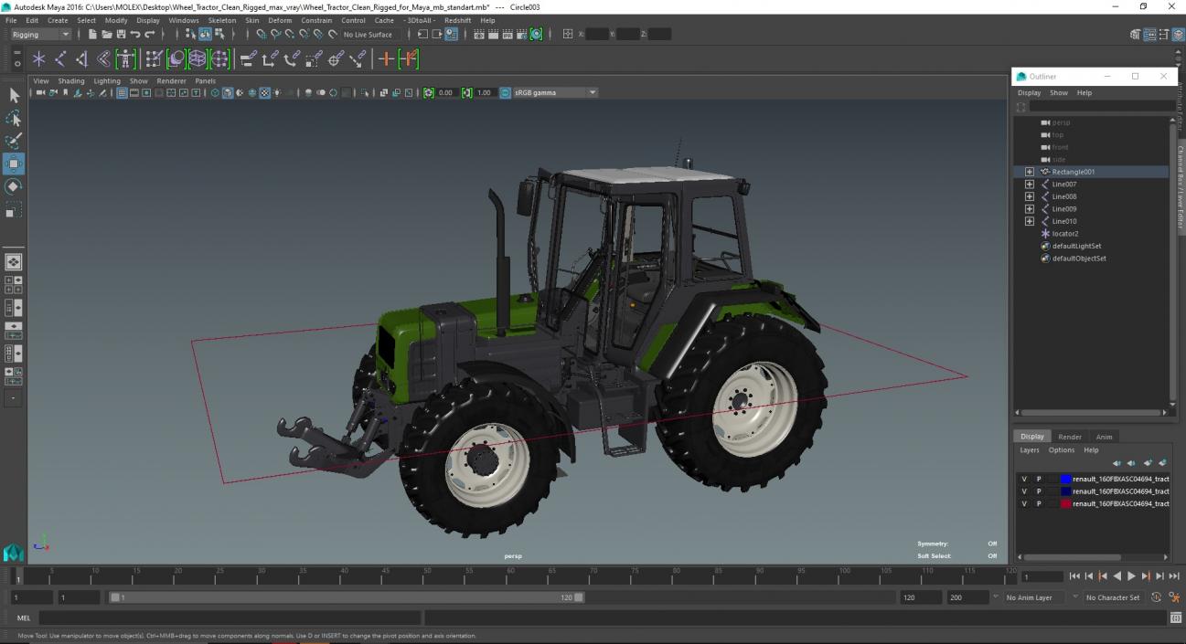 3D model Wheel Tractor Clean Rigged for Maya