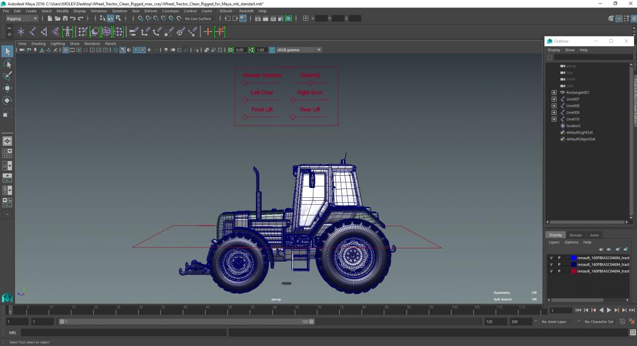 3D model Wheel Tractor Clean Rigged for Maya