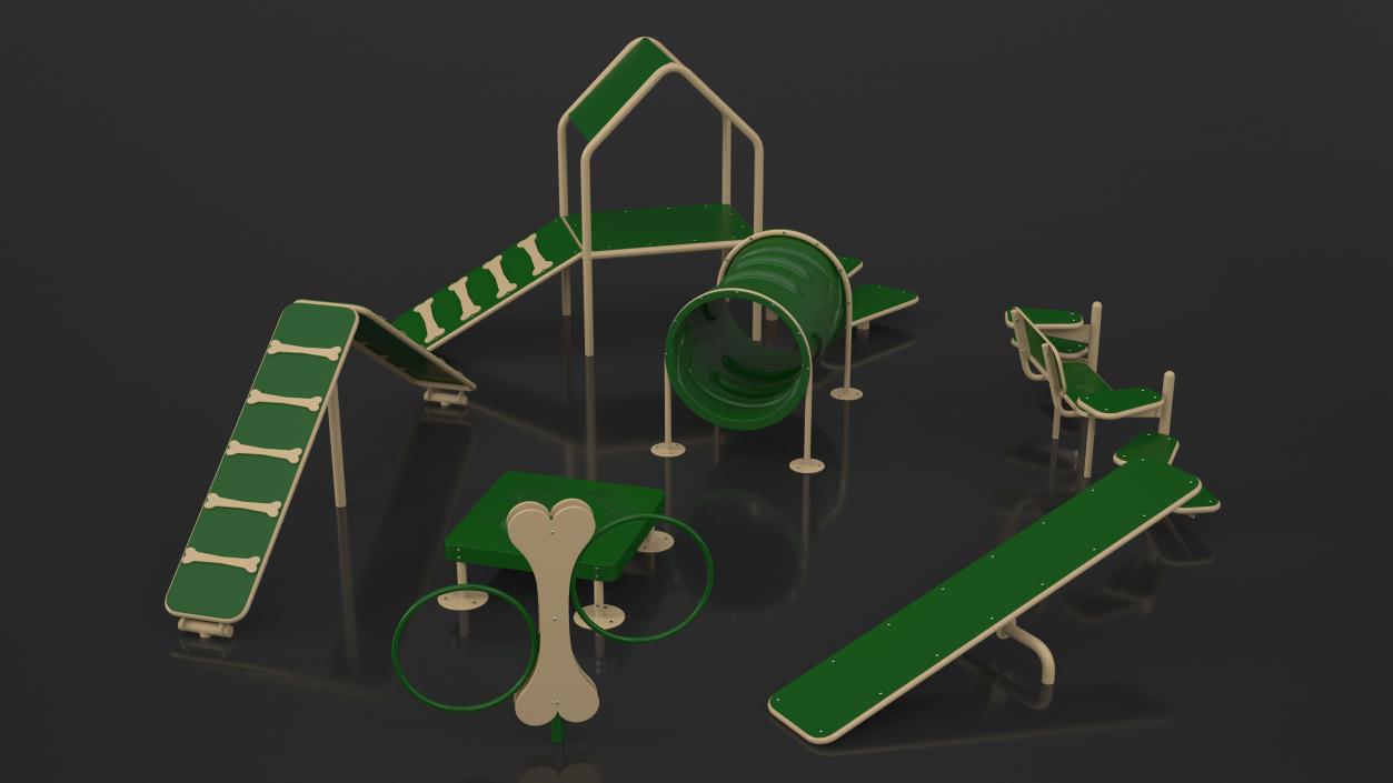 Dog Training Area Equipment Set Green 3D