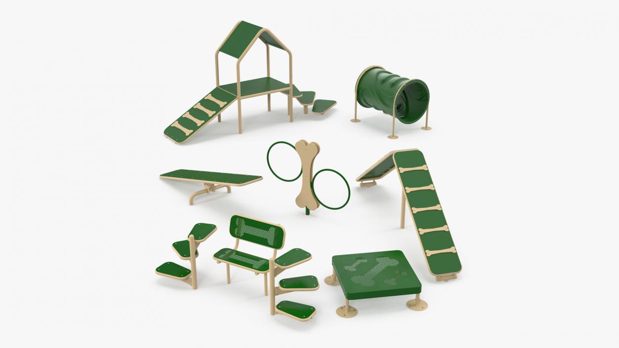 Dog Training Area Equipment Set Green 3D