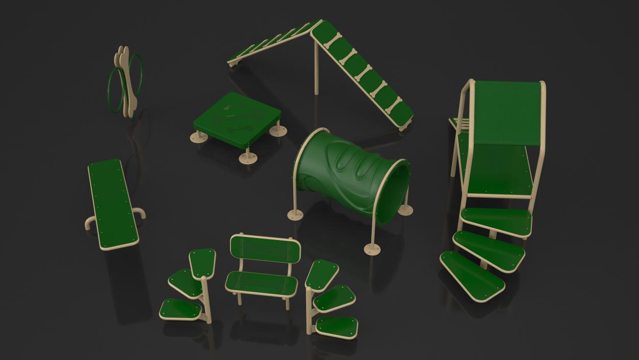 Dog Training Area Equipment Set Green 3D