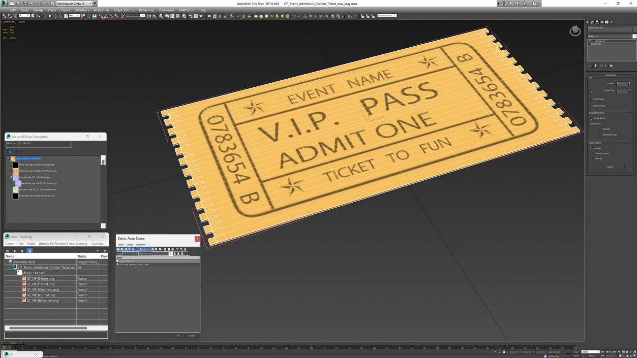 Event Admission Golden Ticket 3D model