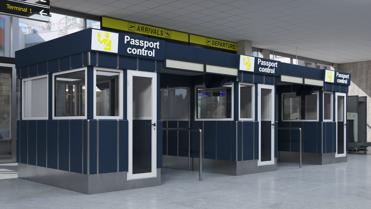 3D model Airport Border Control Counter Blue