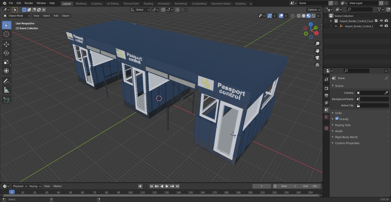 3D model Airport Border Control Counter Blue